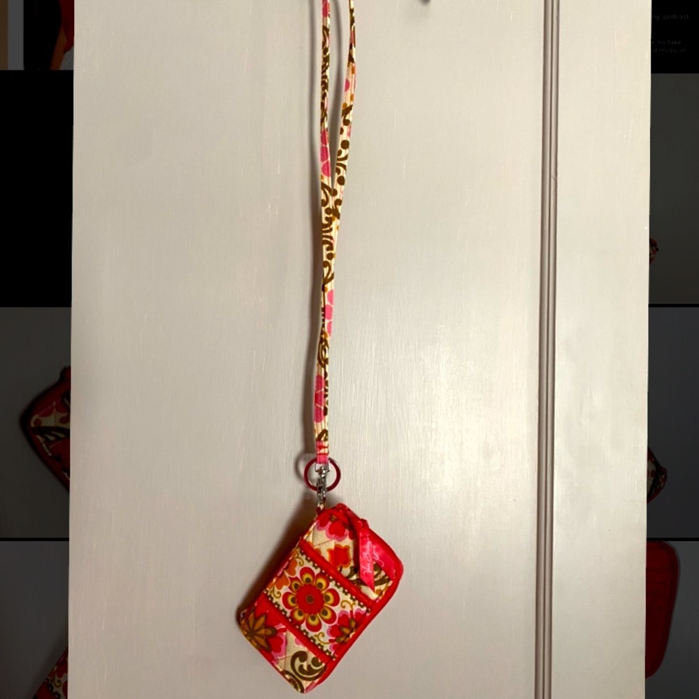 Vera Bradley lanyard wallet with phone pouch in retired Folkloric pattern